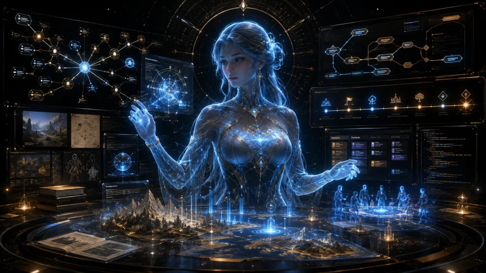Athena AI studio intelligence interface representing the integrated cognitive, memory, reasoning and Mythic Earth development systems planned for Athena 1.0.